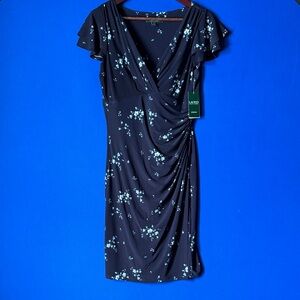 Macy's Dark Blue Midi Dress with White Floral Accents